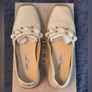 Authentic Jimmy Choo Off White Embellished Flats